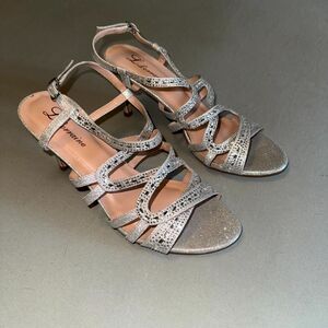 Lauren Lorraine Remy Womens 9.5 Slingback Silver Rhinestone Casual Stiletto Heel